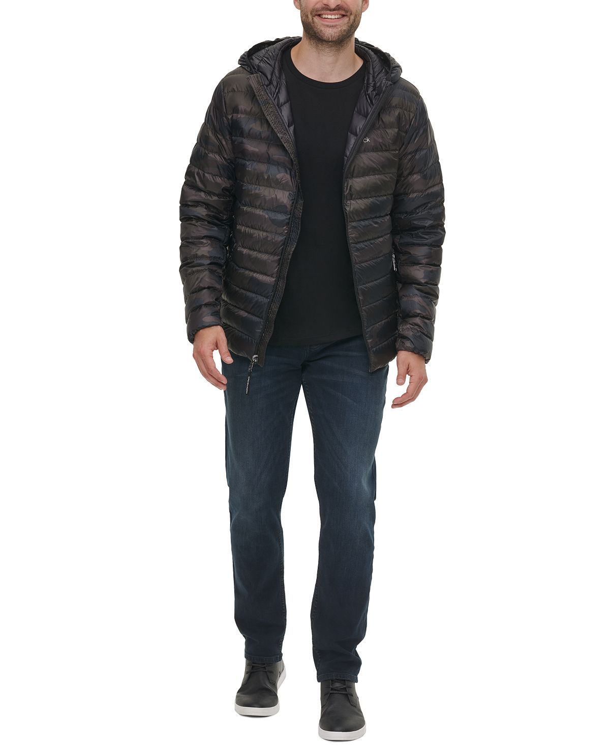 Calvin Klein Hooded Packable Down Jacket Olive Camo