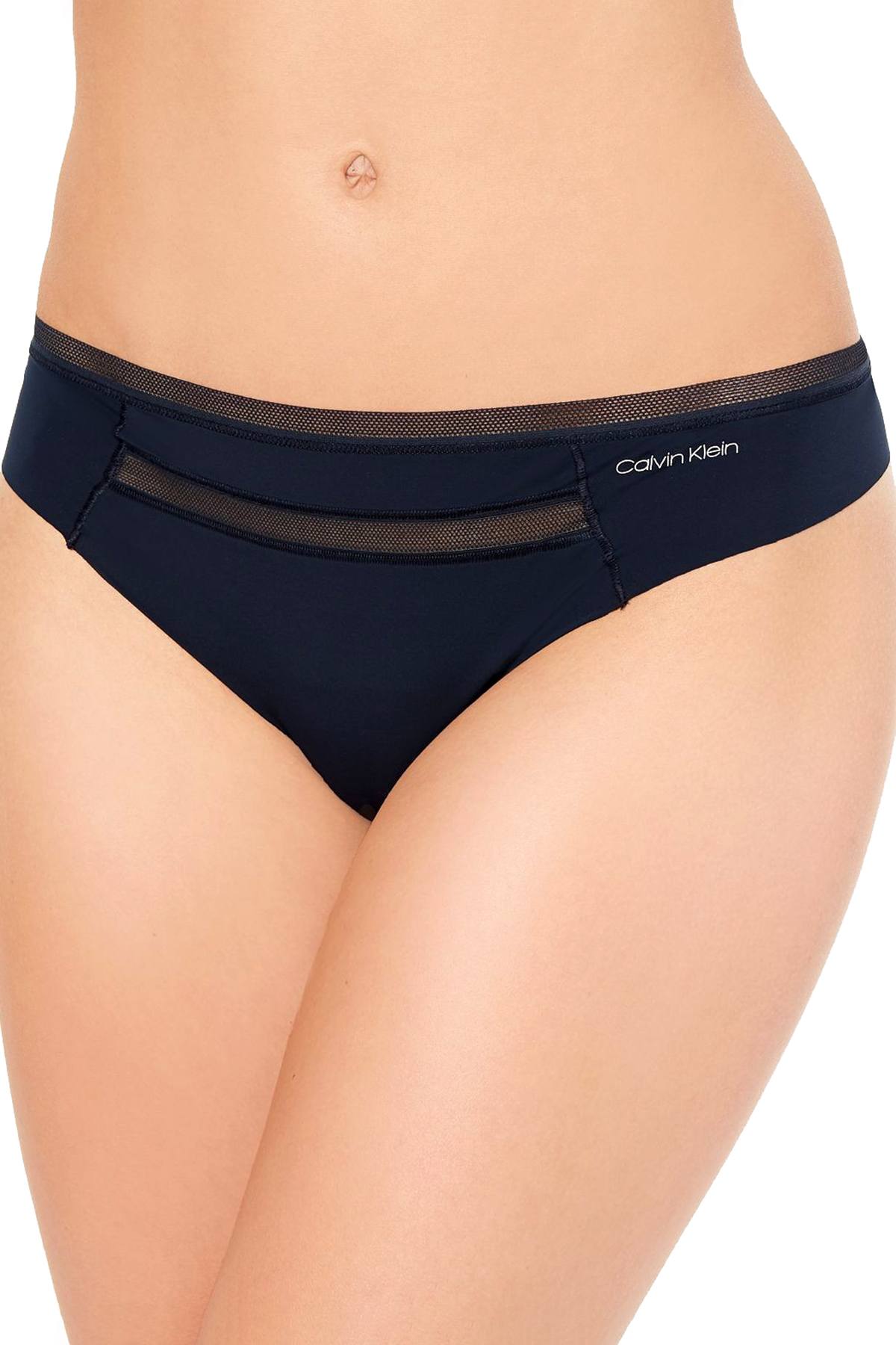 Calvin Klein Invisibles Mesh Trim Thong in Shoreline Navy