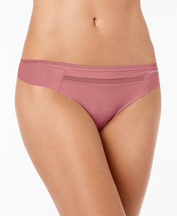 Calvin Klein Invisibles Mesh Trim Thong in Wander Mauve thumbnail 1