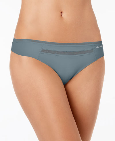 Calvin Klein Invisibles Mesh-trim Thong Underwear Qd3692 Victory Grey