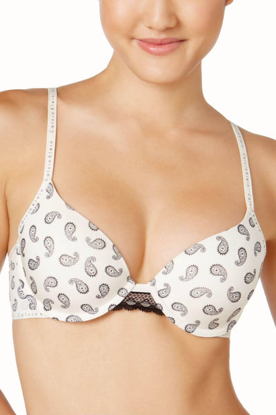 Calvin Klein Ivory Minimal-Paisley Signature Lace-Trim Demi Bra
