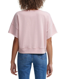 Calvin Klein Jeans Distressed Logo Short Sleeve Sweatshirt Rose Quartz thumbnail 2