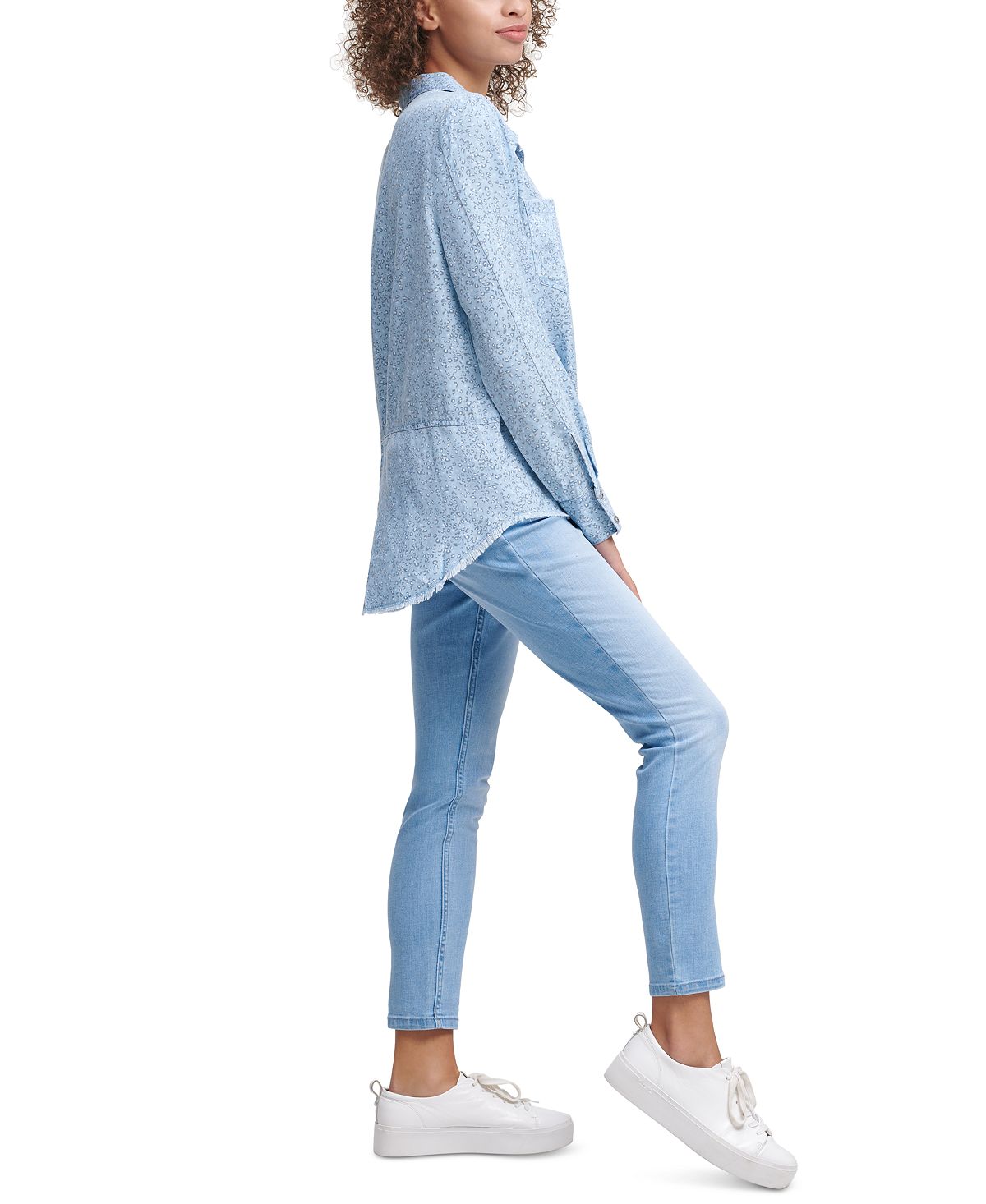 Calvin Klein Jeans Leopard Button Front Shirt Chambray Blue