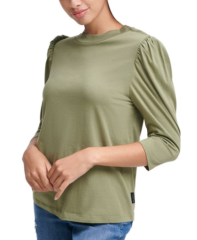 Calvin Klein Jeans Puffed Sleeve Mock Neck Top Bonsai