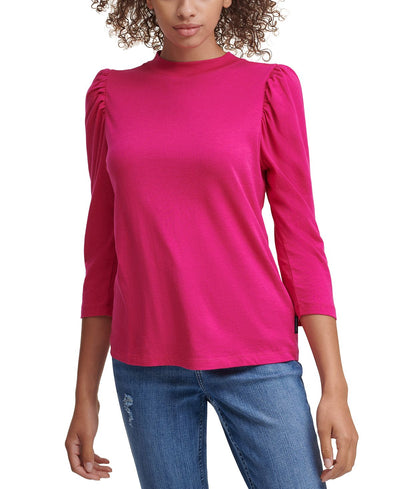 Calvin Klein Jeans Puffed Sleeve Mock Neck Top Glam