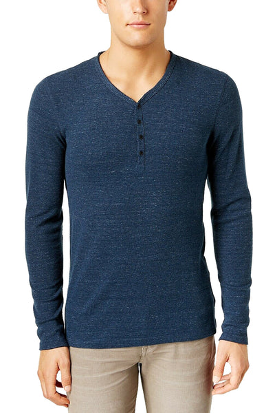 Calvin Klein Jeans Shadow-Blue Heather Waffle-Layer Y-Neck Henley