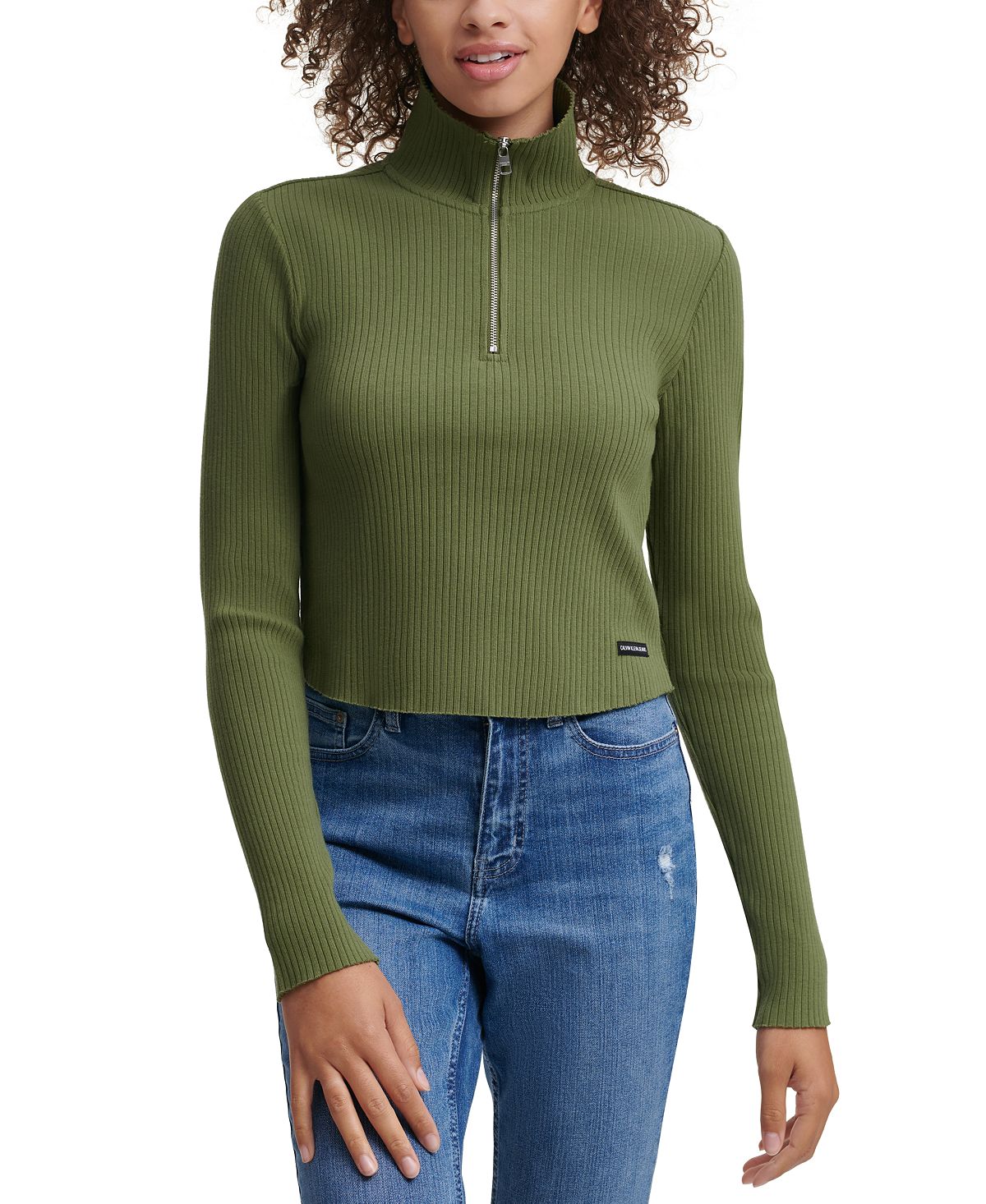 Calvin Klein Jeans Zipped Turtleneck Ribbed-knit Top Bonsai
