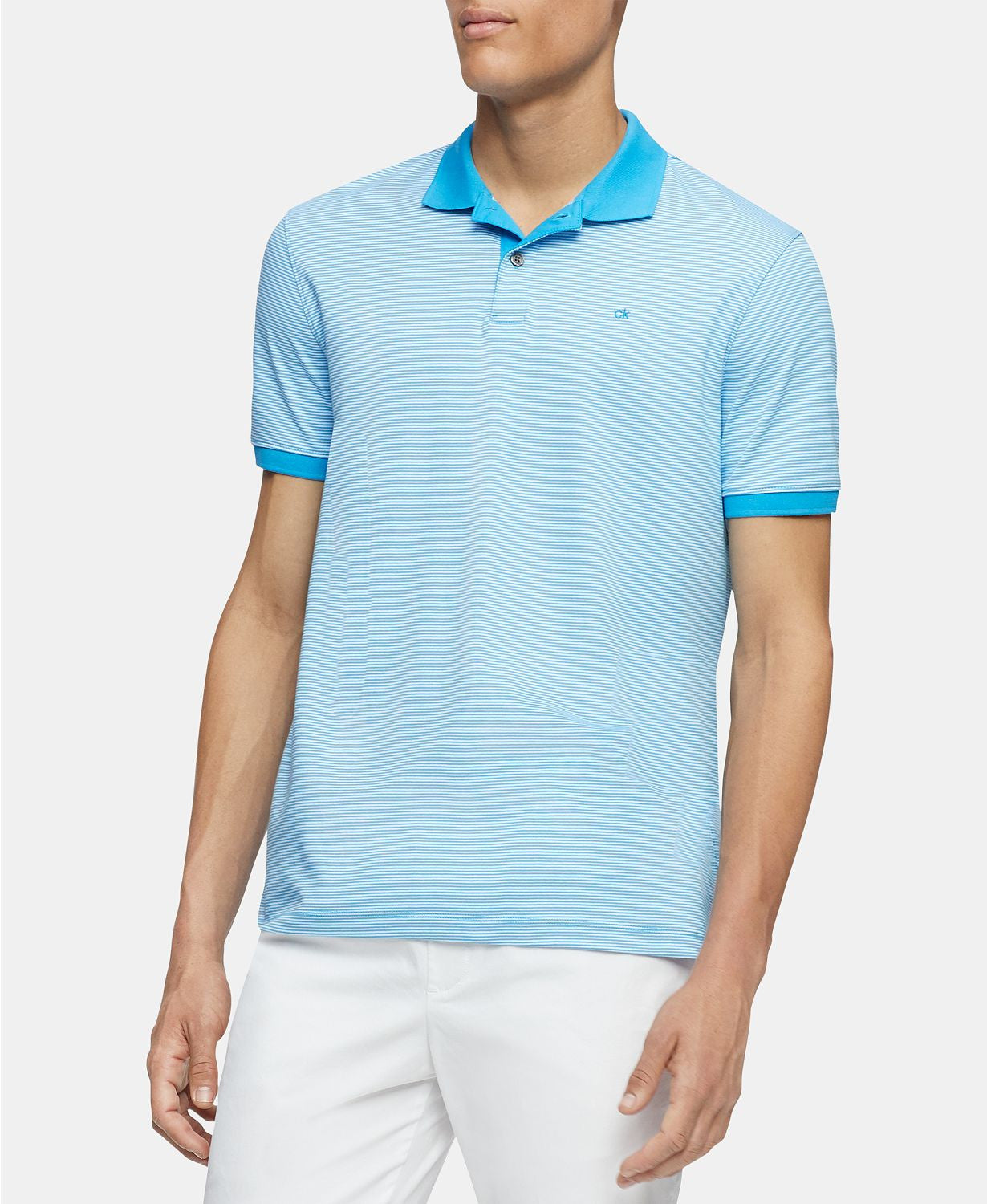 Calvin Klein Liquid Touch Micro Stripe Polo Shirt Malibu Blue