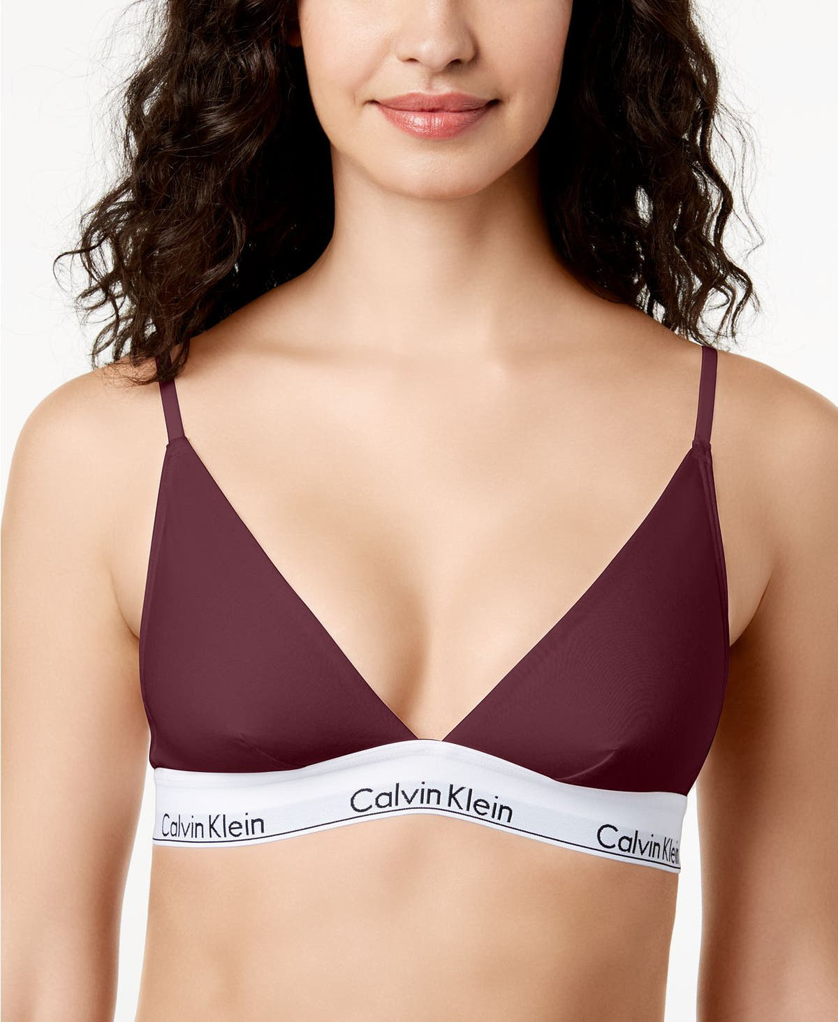 Calvin Klein Logo Band Triangle Bralette in Deep Maroon