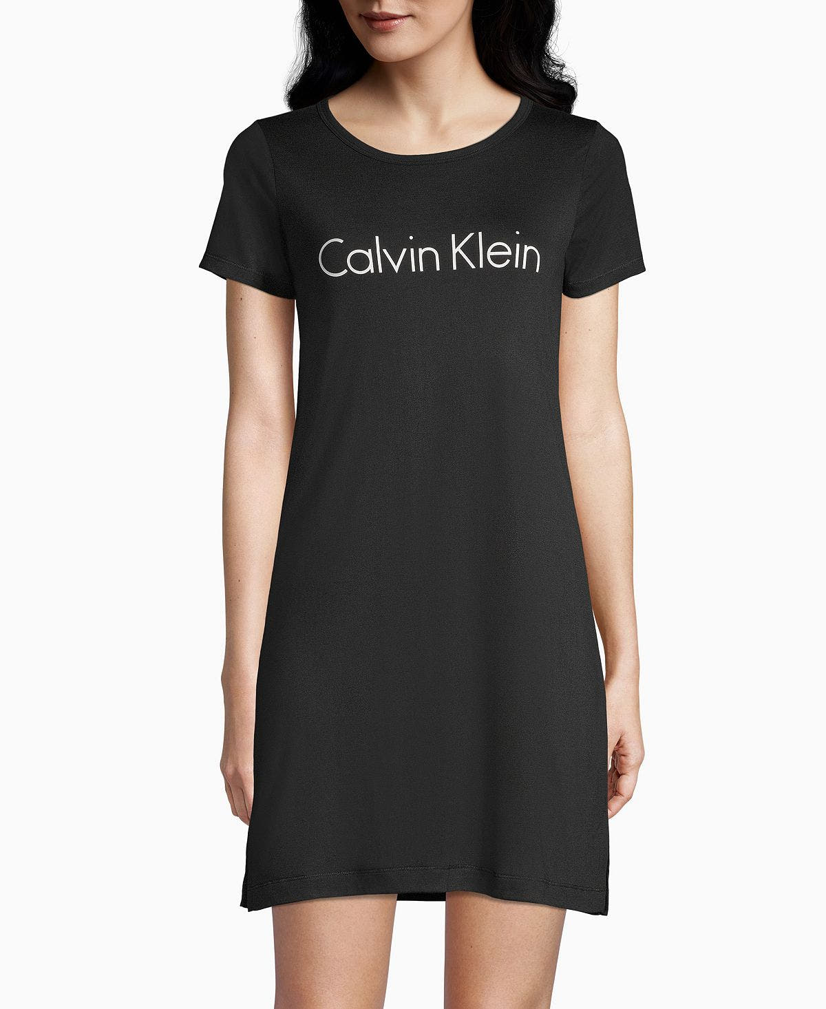 Calvin Klein Logo Print Sleepshirt Nightgown Black