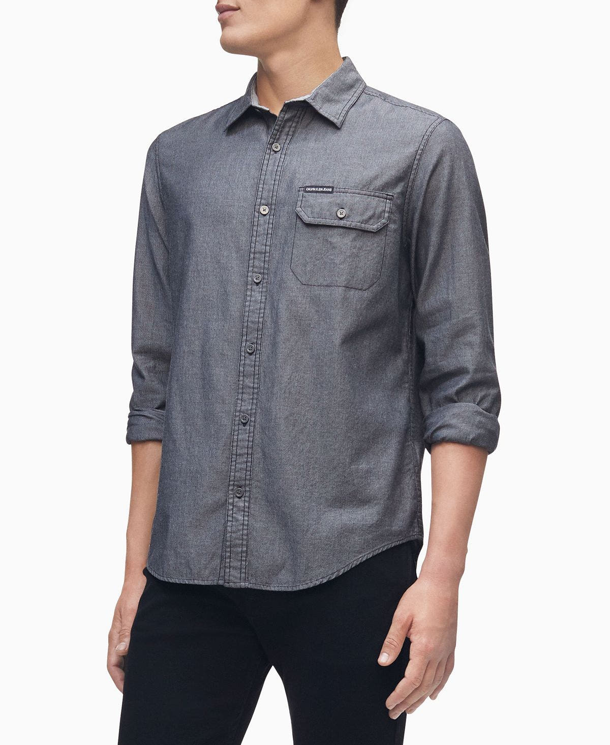 Calvin Klein Long Sleeve Chambray Stripe Shirt Black