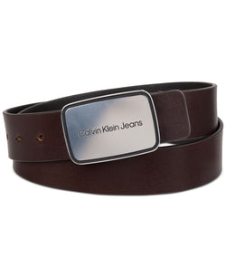 Calvin Klein Men’s Ck Jeans Plaque Buckle Belt Dark Brown thumbnail 1