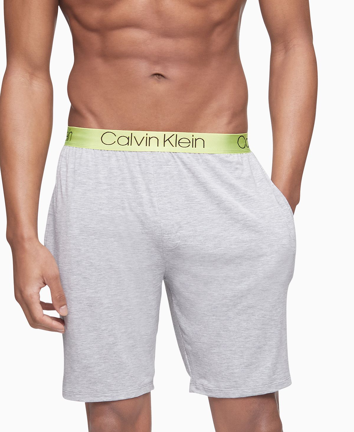 Calvin Klein Men’s Ultra-soft Modal Pajama Shorts Grey Heather W/ Direct Green Wb
