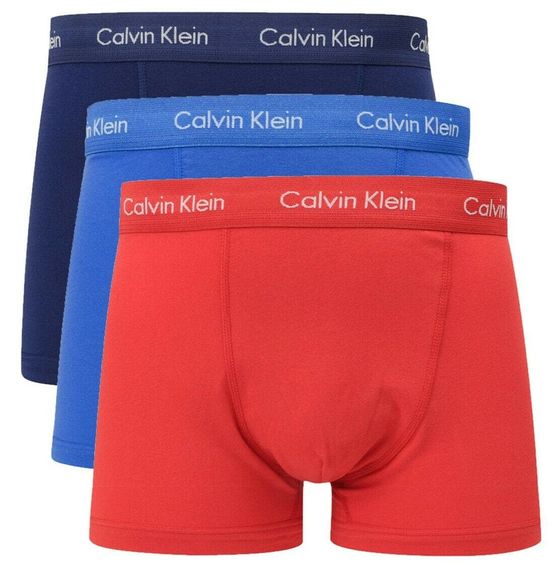 Calvin Klein Men's Cotton Stretch Low-Rise Trunks 3-Pack Visionary/Blue Print/Aurora Red