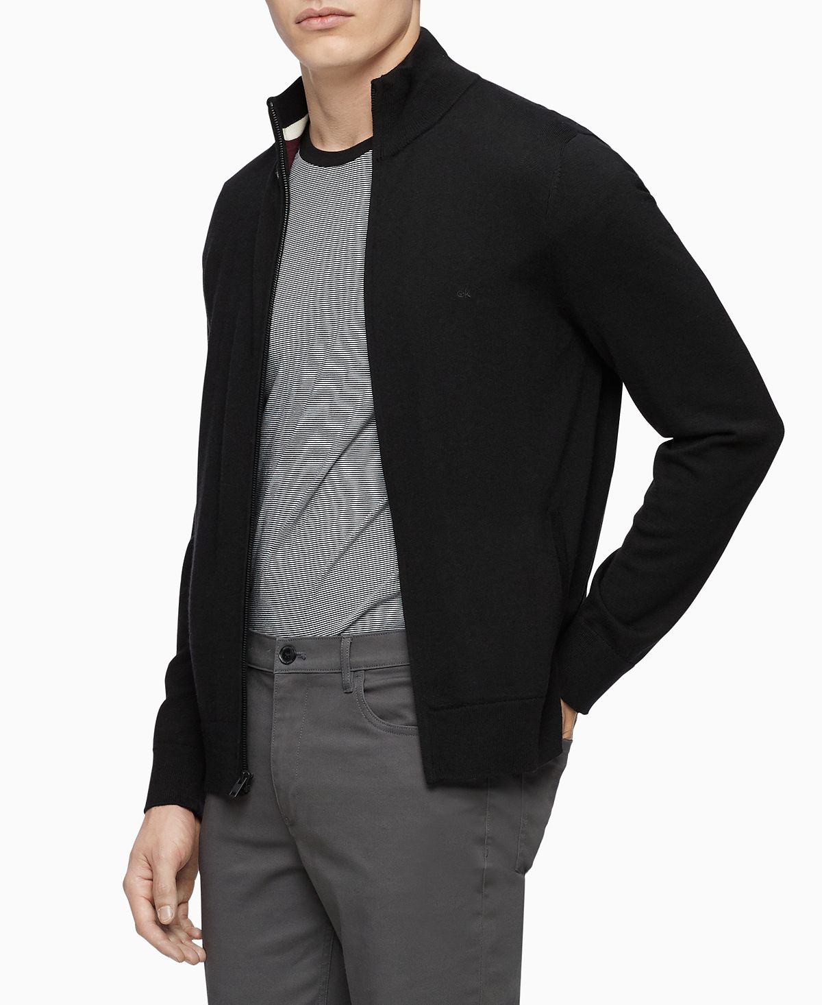 Calvin Klein Merino Wool Full-zip Sweater Black