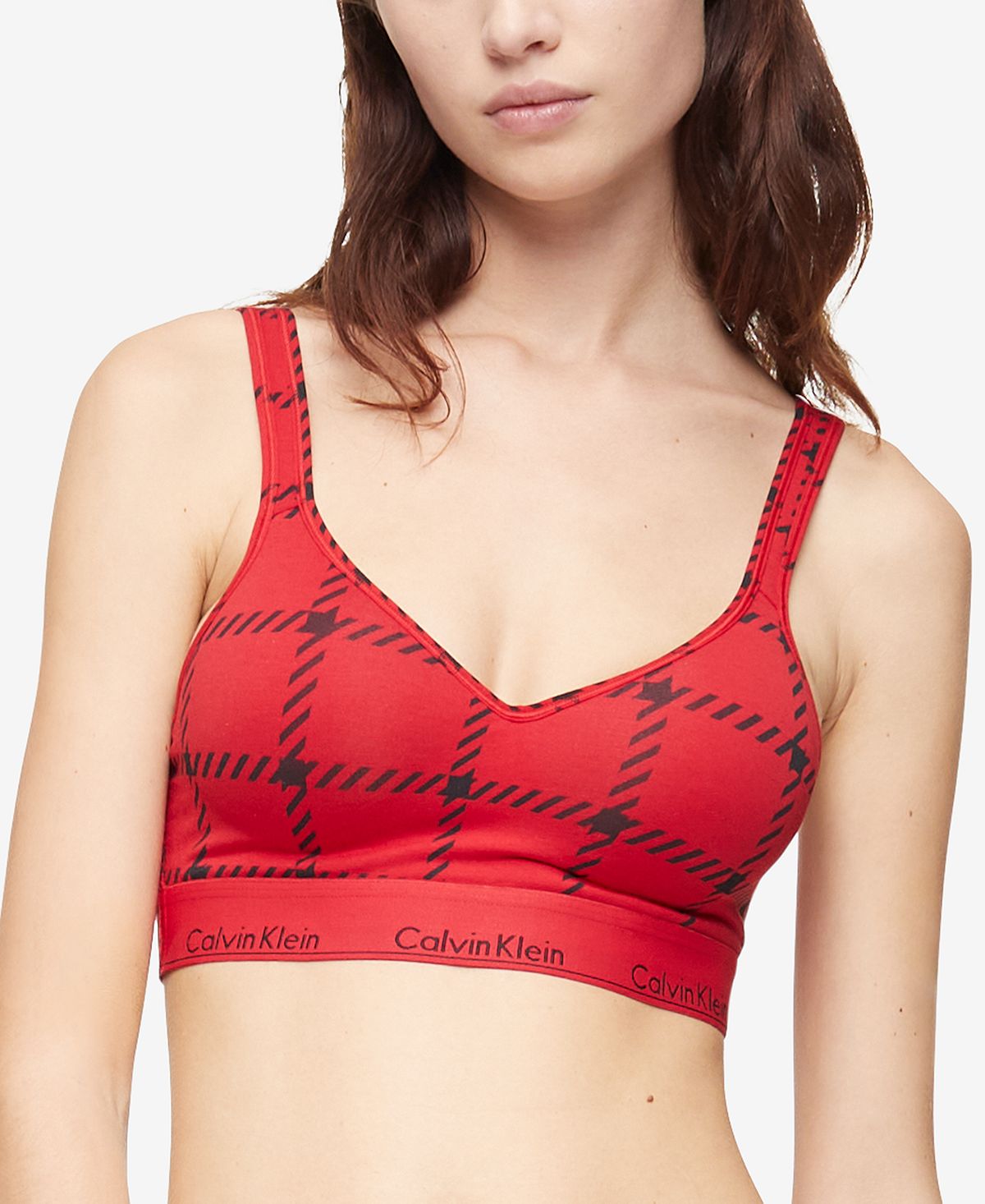 Calvin Klein Modern Cotton Graphic Bralette Mens Window Pane_rustic Red