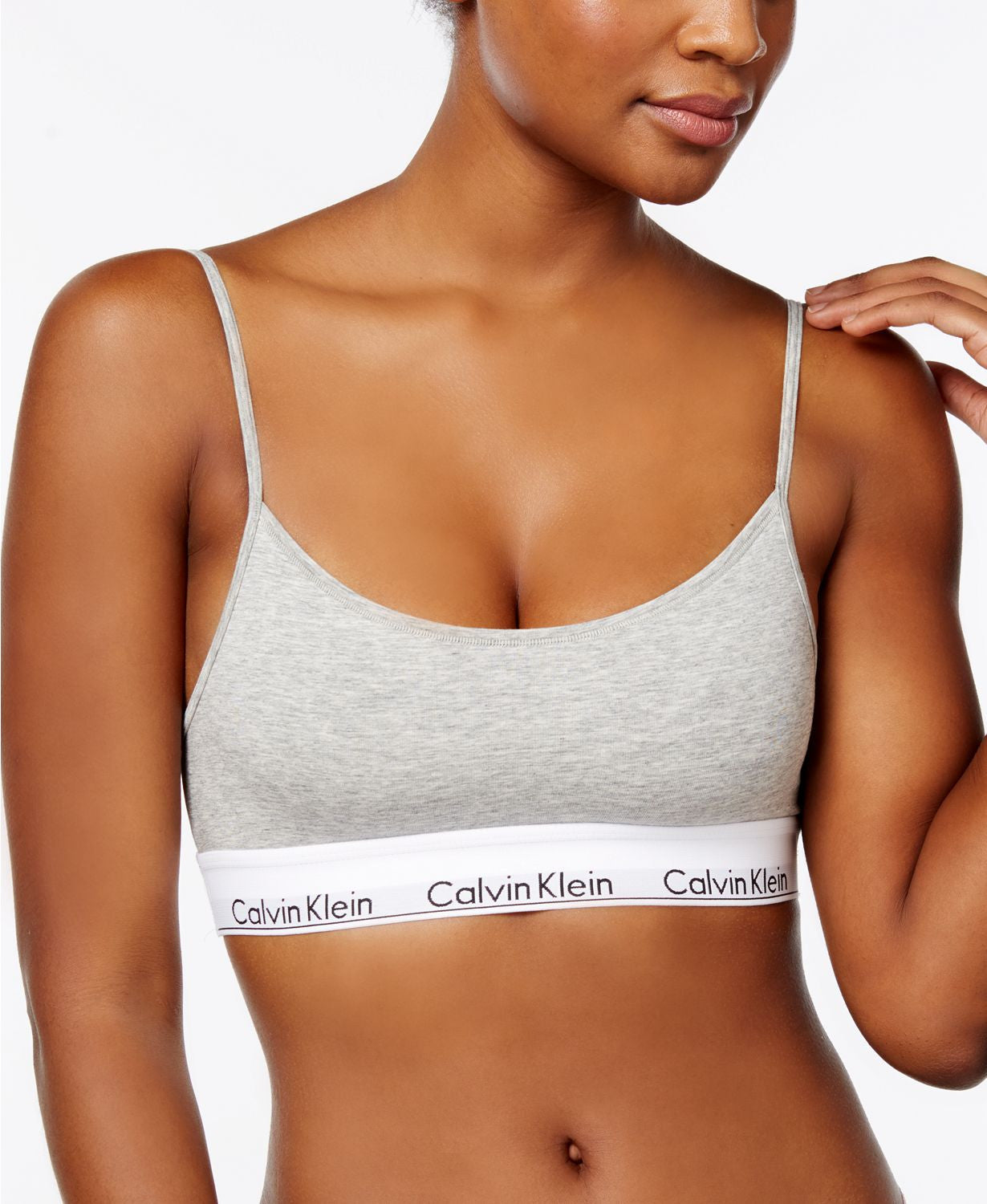 Calvin Klein Modern Cotton Skinny Strap Bralette in Grey