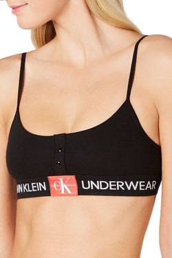 Calvin Klein Monogram Mesh Unlined Bralette in Black thumbnail 1