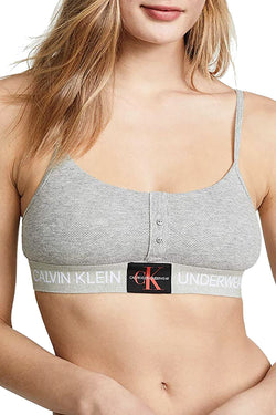 Calvin Klein Monogram Mesh Unlined Bralette in Heather Grey thumbnail 3