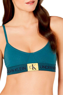 Calvin Klein Monogram Unlined Triangle Bralette in Antithesis Green thumbnail 1