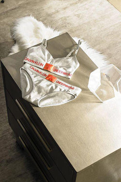 Calvin Klein Monogram Unlined Triangle Bralette in Heather Grey thumbnail 3