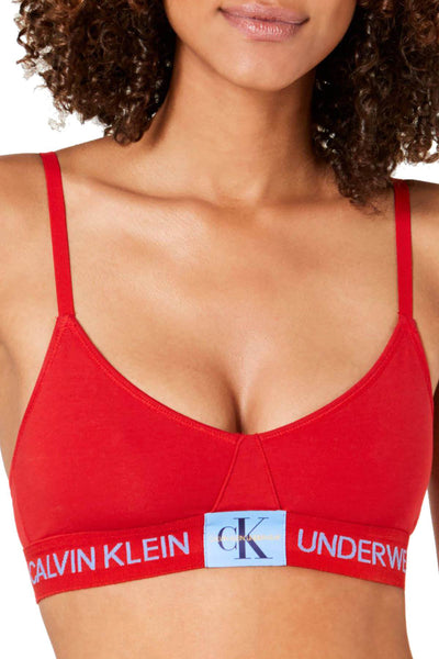 Calvin Klein Monogram Unlined Triangle Bralette in Manic Red