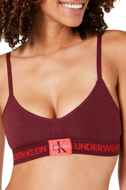 Calvin Klein Monogram Unlined Triangle Bralette in Phoebe Burgundy thumbnail 1