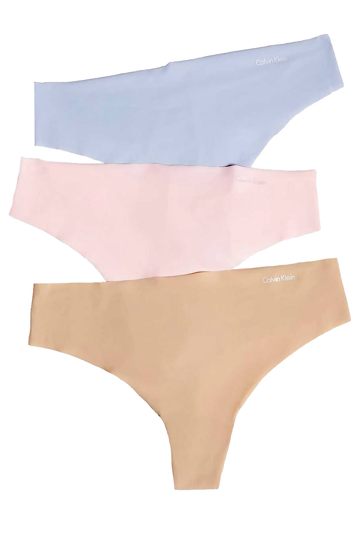Calvin Klein Pastel Pink/Blue/Nude Invisibles Thong 3-Pack