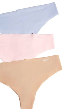 Calvin Klein Pastel Pink/Blue/Nude Invisibles Thong 3-Pack thumbnail 2