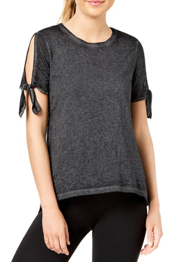 Calvin Klein Performance Black Icy Wash Cold-Shoulder Vented-Back Tee thumbnail 2
