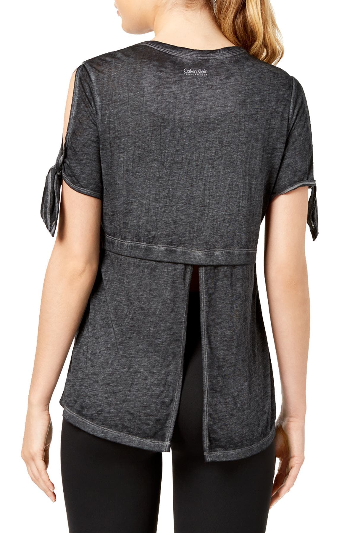 Calvin Klein Performance Black Icy Wash Cold-Shoulder Vented-Back Tee