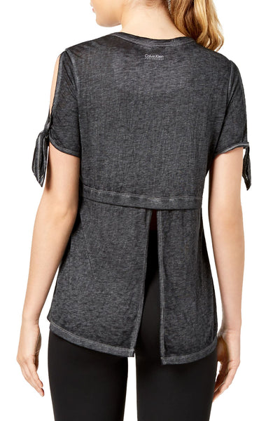 Calvin Klein Performance Black Icy Wash Cold-Shoulder Vented-Back Tee