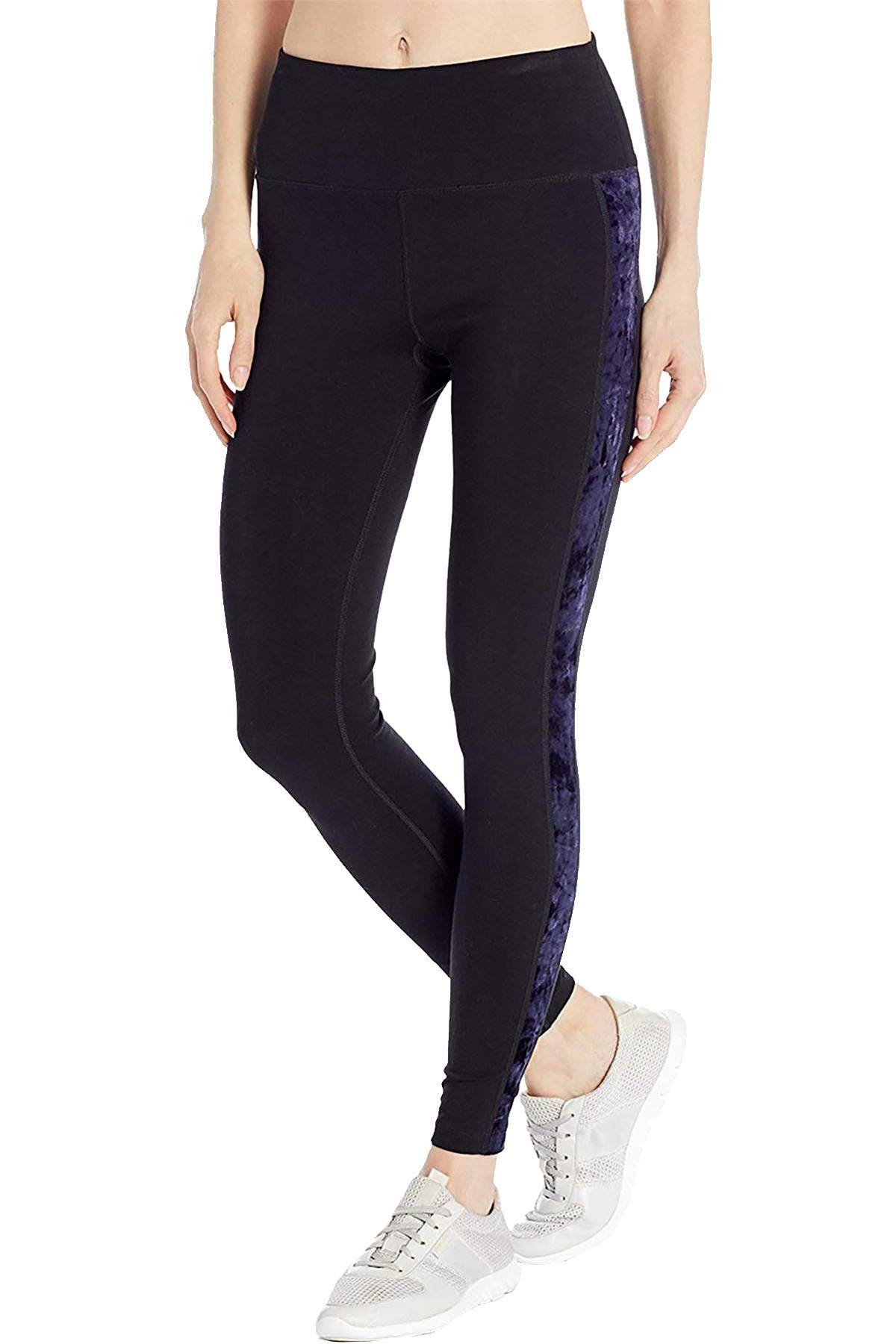 Calvin Klein Performance Black/Navy Crushed-Velour-Inset High-Waist Legging
