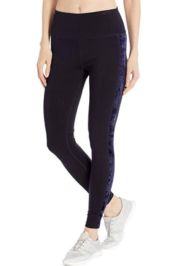 Calvin Klein Performance Black/Navy Crushed-Velour-Inset High-Waist Legging thumbnail 1