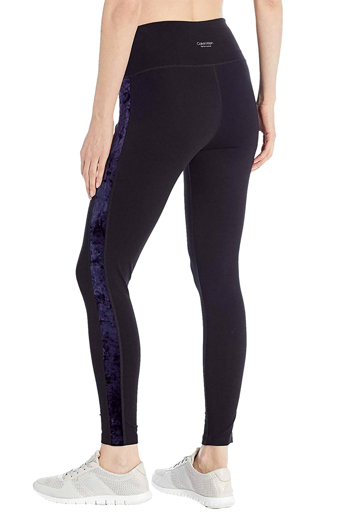 Calvin Klein Performance Black/Navy Crushed-Velour-Inset High-Waist Legging
