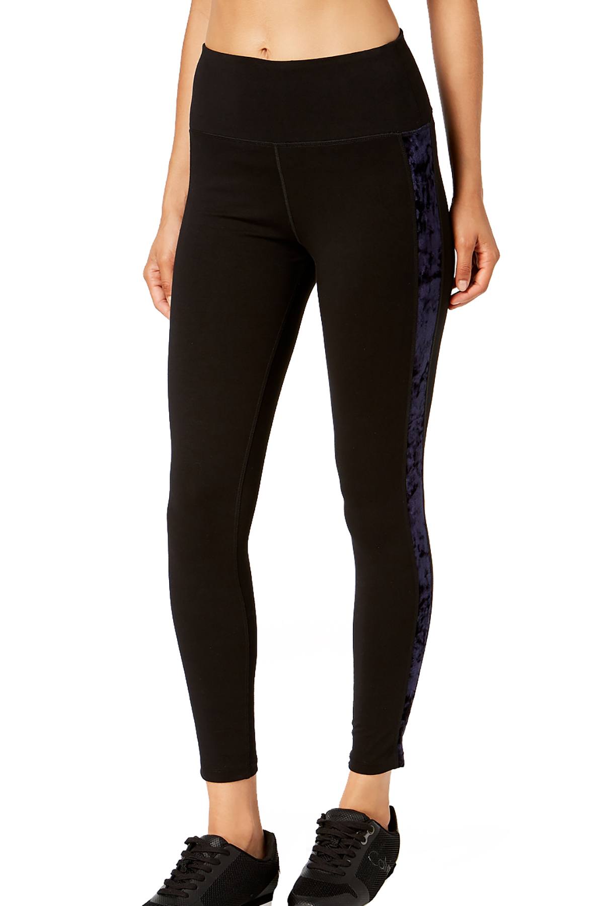 Calvin Klein Performance Black/Navy Crushed-Velour-Inset High-Waist Legging
