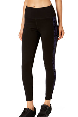 Calvin Klein Performance Black/Navy Crushed-Velour-Inset High-Waist Legging thumbnail 2