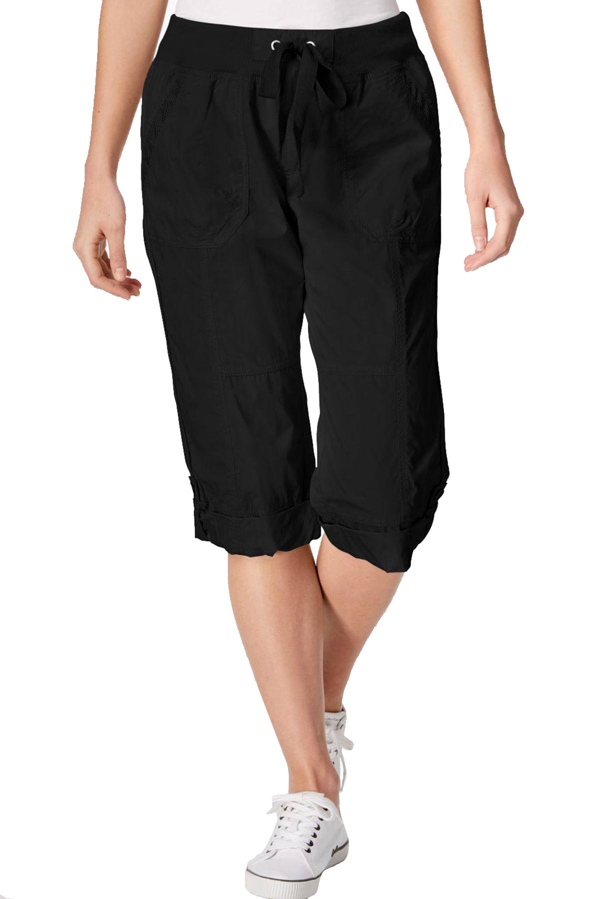 Calvin Klein Performance Black Poplin Convertible Capri Cargo Pant