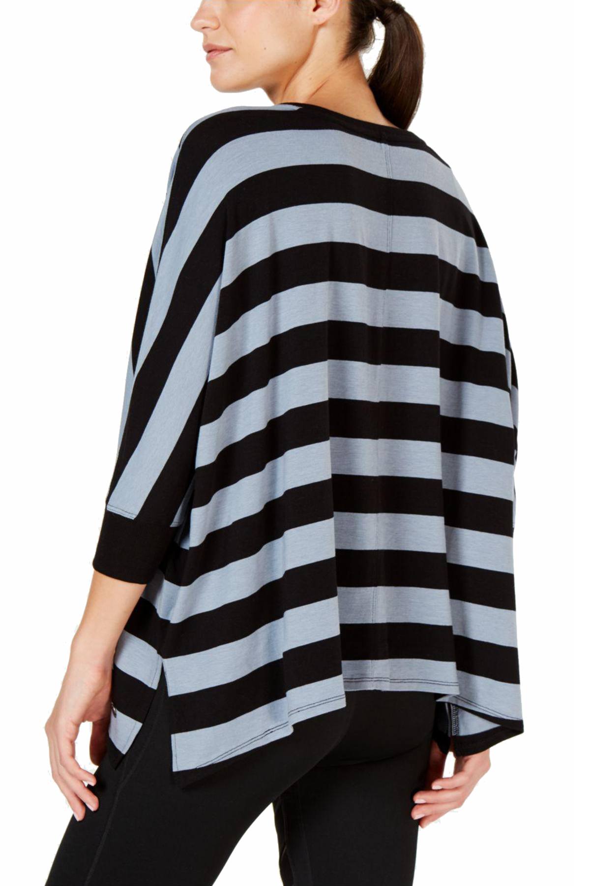 Calvin Klein Performance Halogen-Blue/Black Performance Rugby-Striped Relaxed Dolman-Sleeve Top