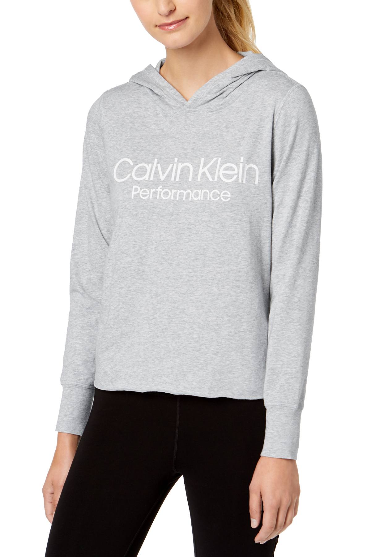 Calvin Klein Performance Pearl Heather-Grey Logo Cropped Hoodie