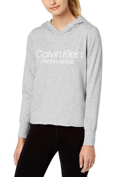 Calvin Klein Performance Pearl Heather-Grey Logo Cropped Hoodie