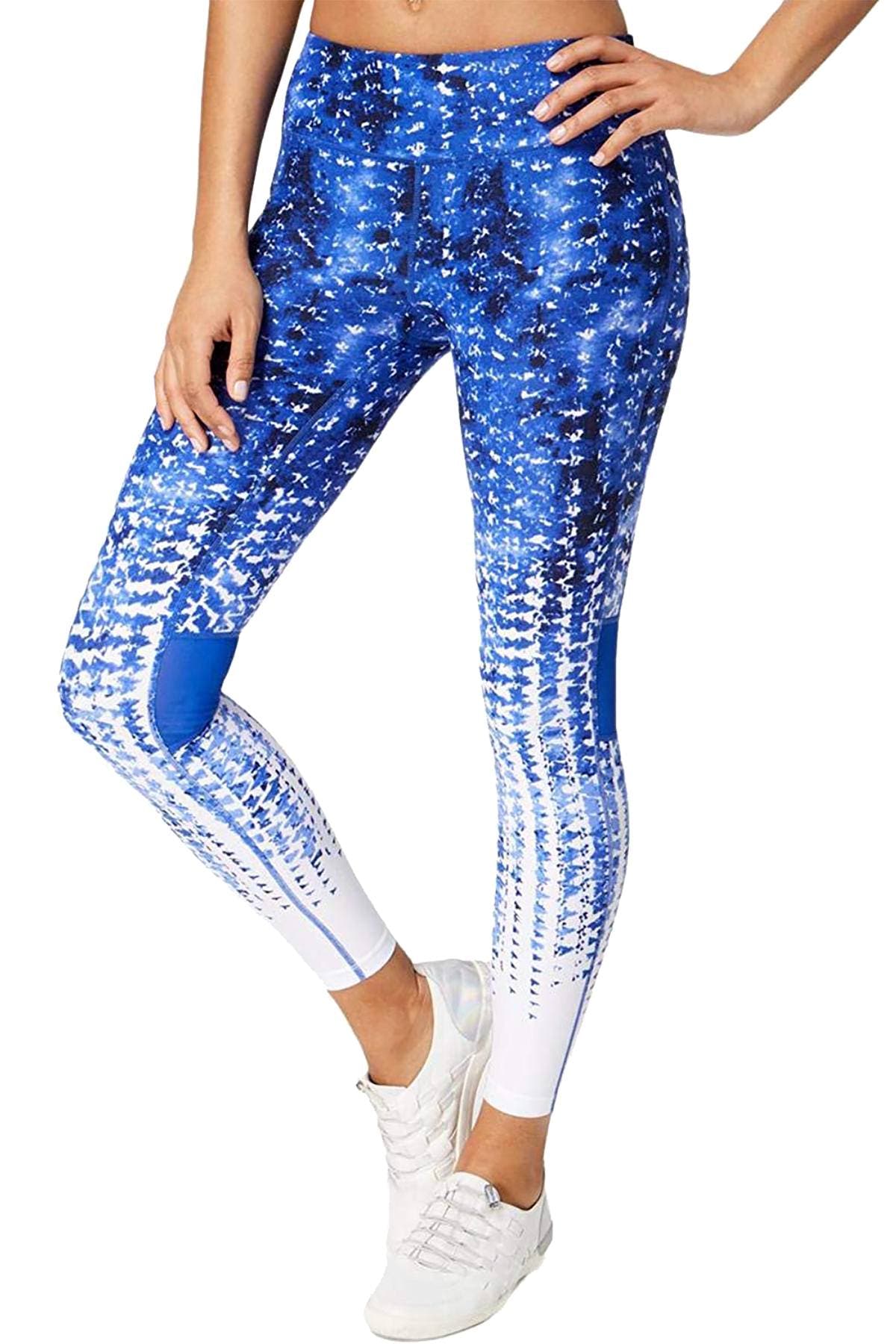 Calvin Klein Performance Royal-Blue Printed Hi-Waist Ankle-Length Legging