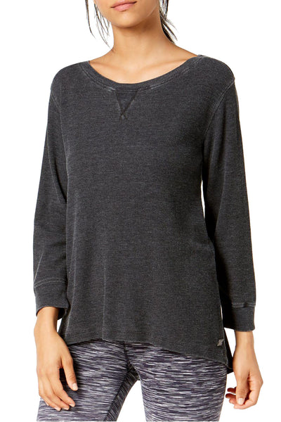 Calvin Klein Performance Slate Heather 3/4-Sleeve Lace-Up Back Top