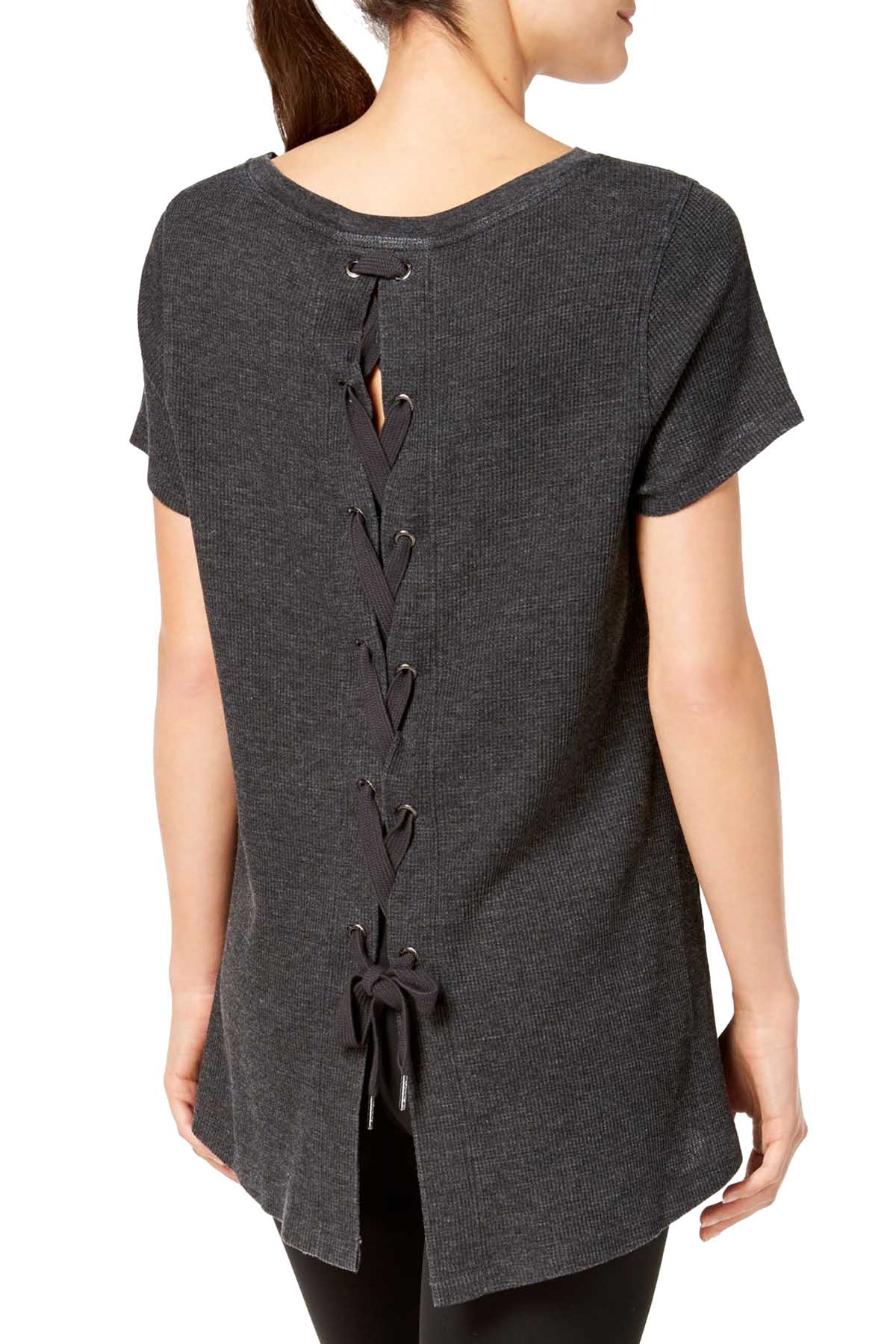 Calvin Klein Performance Slate Heather Lace-Up Back Top