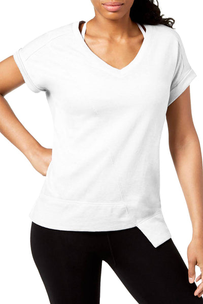 Calvin Klein Performance White V-Neck Asymmetrical Hem Top