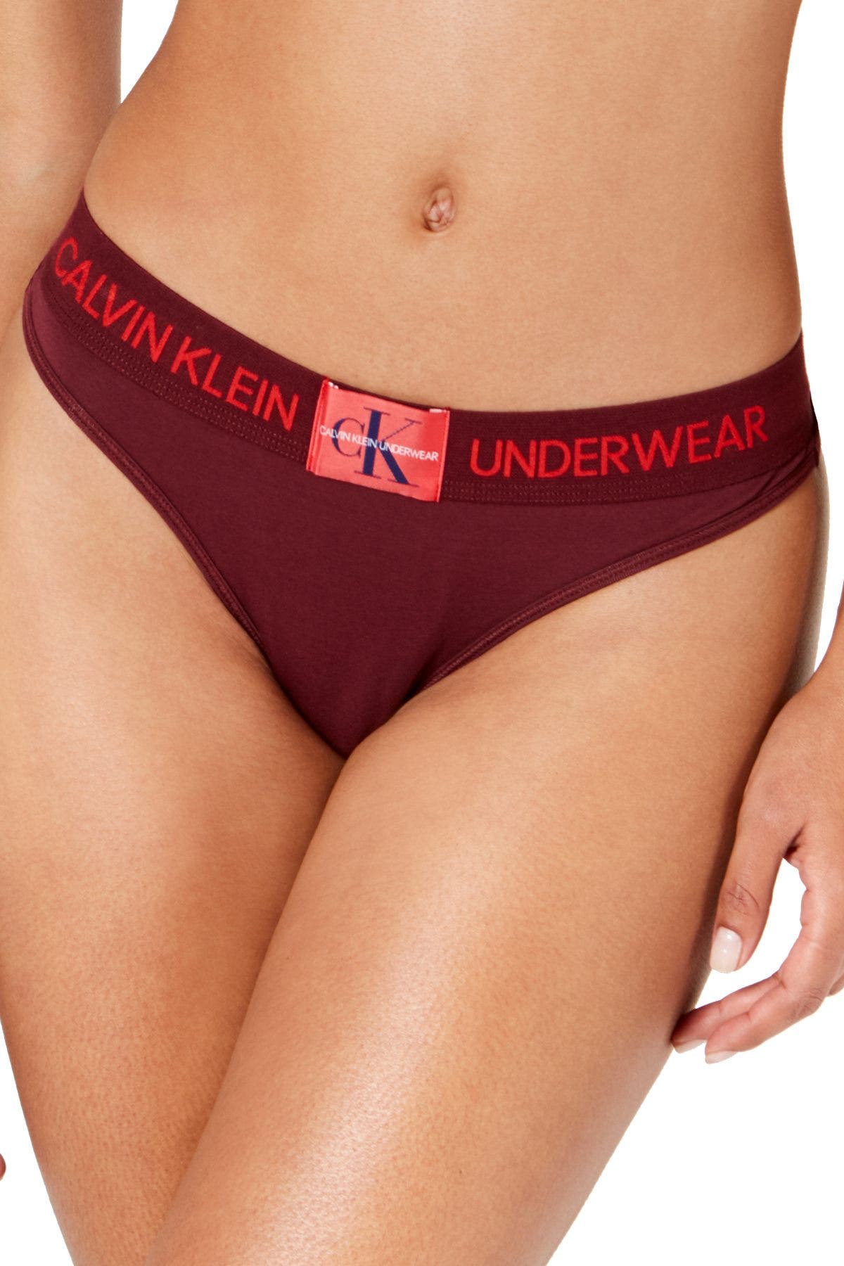 Calvin Klein Phoebe-Burgundy Monogram Waist Thong