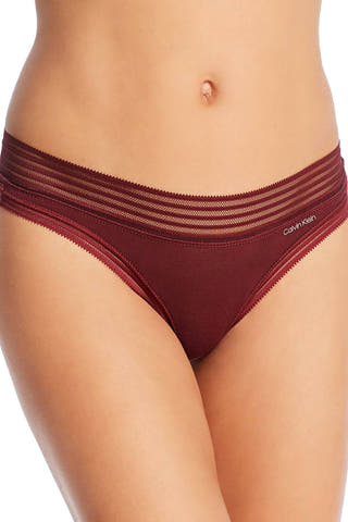 Calvin Klein Phoebe-Burgundy Striped-Waist Modal Thong