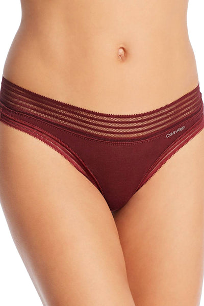 Calvin Klein Phoebe-Burgundy Striped-Waist Modal Thong