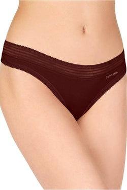 Calvin Klein Phoebe-Burgundy Striped-Waist Modal Thong thumbnail 2