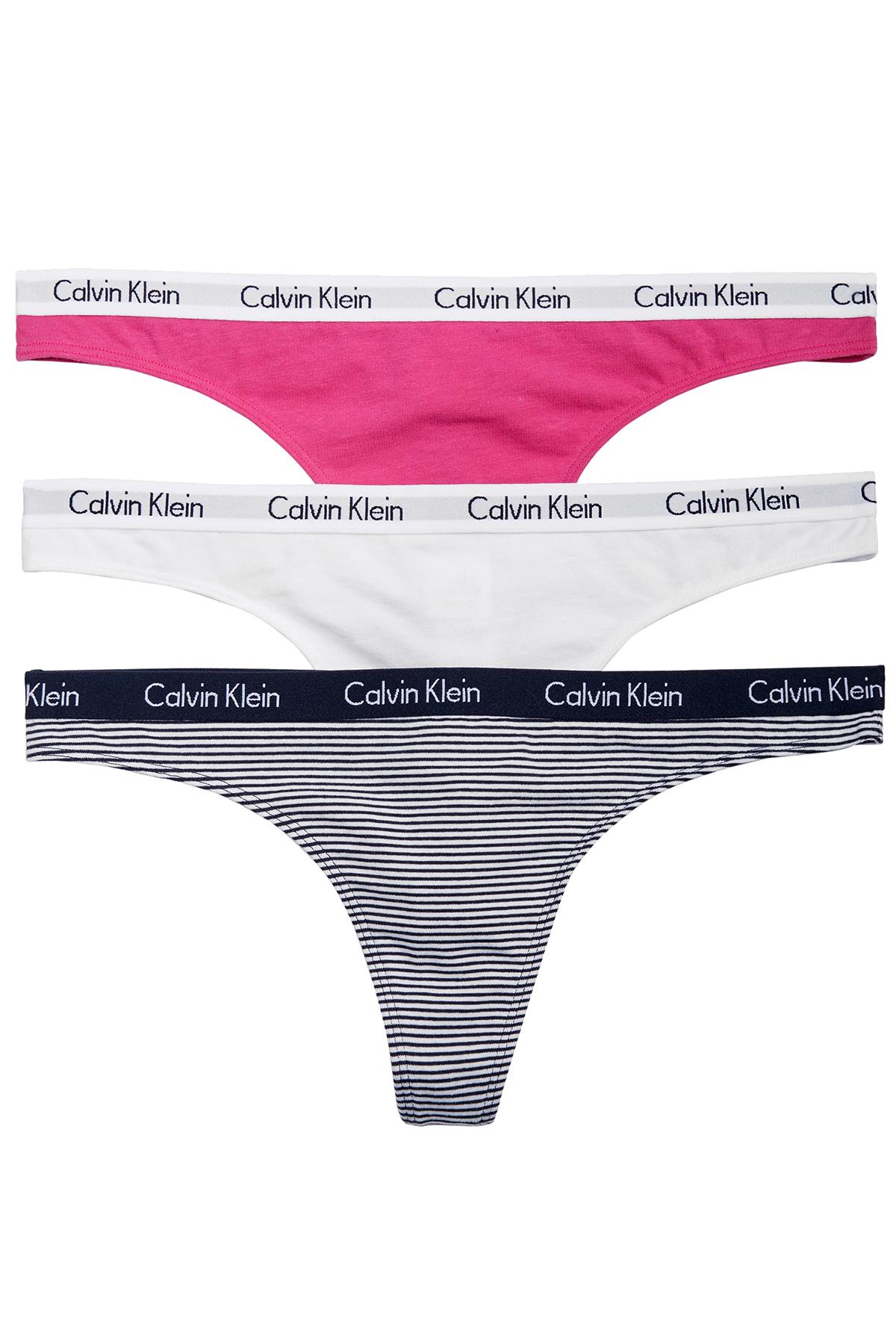 Calvin Klein Pink/White/Black-Stripe Carousel Thong 3-Pack